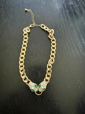 Designer inspired Gold Tone Serpent Head Chain Necklace